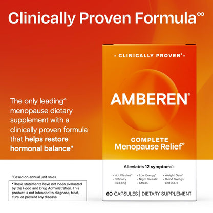 Amberen Menopause Supplement for Women, 60 Capsules, Clinically Proven, Helps Support Hormone Balance, Helps Relieve 12 Menopause Symptoms: Hot Flashes, Night Sweats, Mood Swings and More - Maple Wellness Supplements
