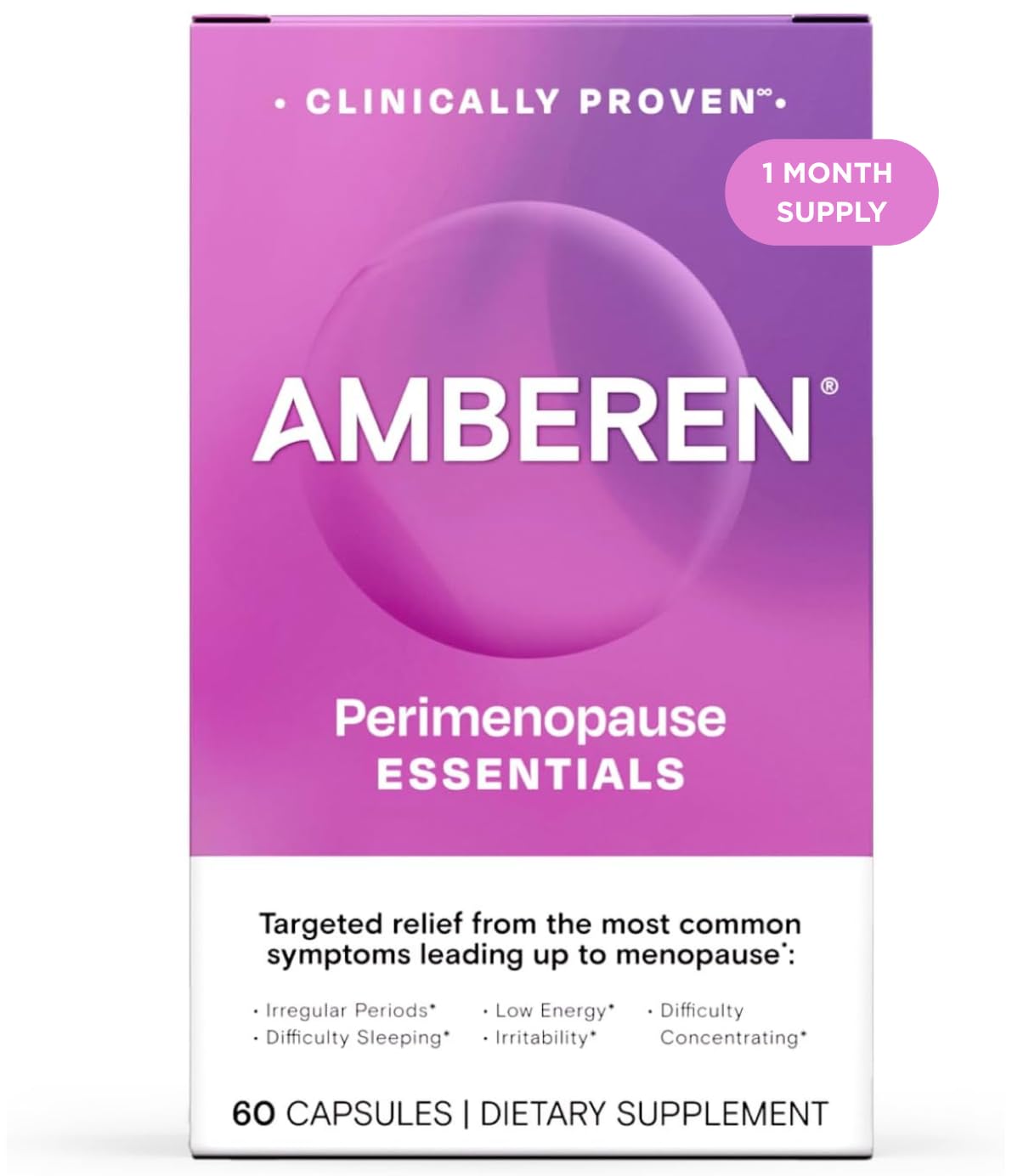 Amberen Perimenopause, Peri-Menopause Multi-Symptom Relief, Vitamin B, Vitamin E & Antioxidants Supplement, Clinically Shown to Help Support Hormone Balance, Hot Flashes & Night Sweats, 60 Count - Maple Wellness Supplements