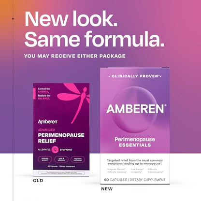 Amberen Perimenopause, Peri-Menopause Multi-Symptom Relief, Vitamin B, Vitamin E & Antioxidants Supplement, Helps Support Hormone Balance, Hot Flashes & Night Sweats, Supplements for Women, 180 Count - Maple Wellness Supplements