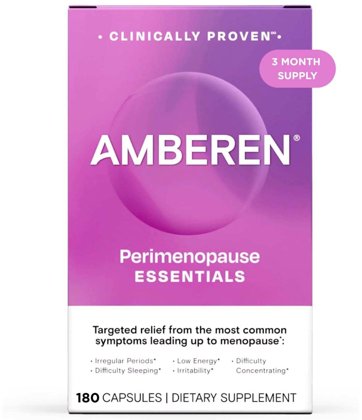 Amberen Perimenopause, Peri-Menopause Multi-Symptom Relief, Vitamin B, Vitamin E & Antioxidants Supplement, Helps Support Hormone Balance, Hot Flashes & Night Sweats, Supplements for Women, 180 Count - Maple Wellness Supplements