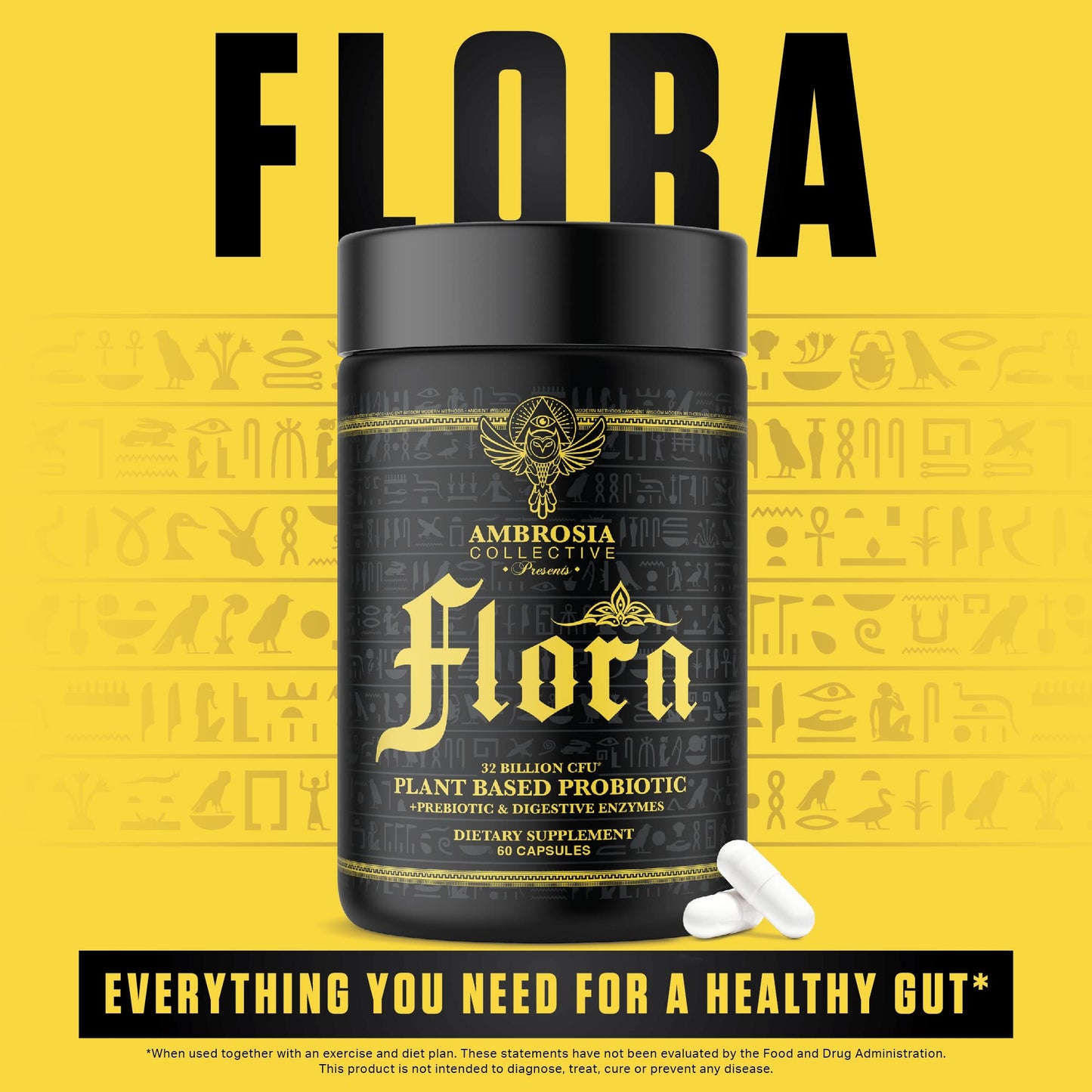 Ambrosia Flora Digestive Enzymes with Probiotics & Prebiotics | 32 Billion CFU Gut Health Supplement | Plant Based, Vegan Probiotic | 60 Veggie Capsules (30 Servings) - Maple Wellness Supplements