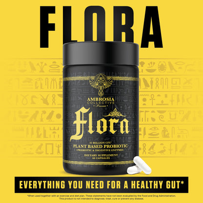 Ambrosia Flora Digestive Enzymes with Probiotics & Prebiotics | 32 Billion CFU Gut Health Supplement | Plant Based, Vegan Probiotic | 60 Veggie Capsules (30 Servings) - Maple Wellness Supplements