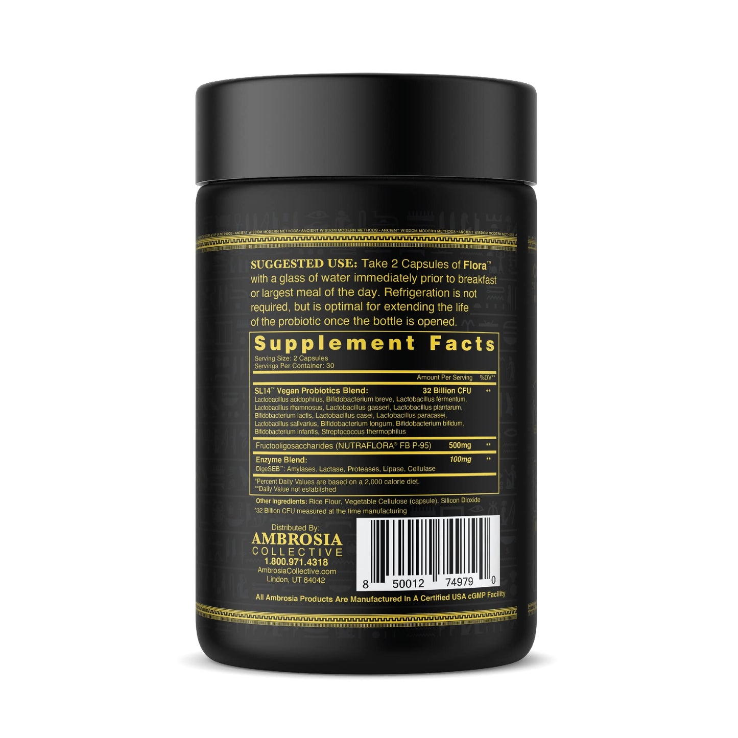 Ambrosia Flora Digestive Enzymes with Probiotics & Prebiotics | 32 Billion CFU Gut Health Supplement | Plant Based, Vegan Probiotic | 60 Veggie Capsules (30 Servings) - Maple Wellness Supplements