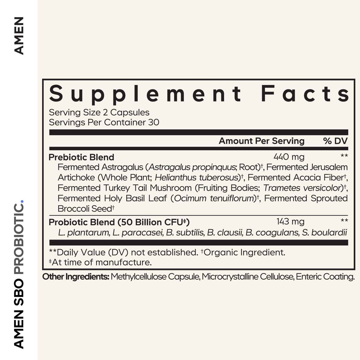Amen Probiotics Supplement, SBO Probiotic and Organic Prebiotics, 50 Billion CFUs, Shelf Stable, No Refrigeration Required, Flora Daily Probiotic Formula for Women & Men - Maple Wellness Supplements