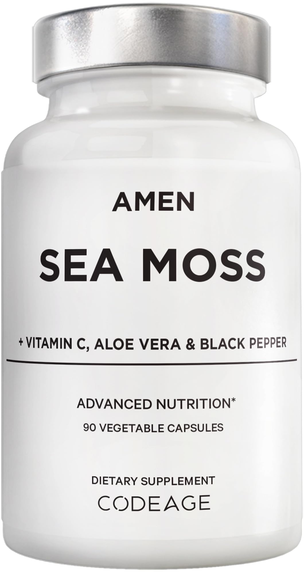 Amen Sea Moss Supplement - 1000mg Organic Irish Sea Moss, Bladderwrack, Burdock - Vitamin C, Aloe Vera, Black Pepper - Seaweed Superfood, Vitamins, Minerals, and Antioxidants - Non-GMO - 90 Capsules - Maple Wellness Supplements