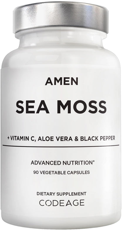 Amen Sea Moss Supplement - 1000mg Organic Irish Sea Moss, Bladderwrack, Burdock - Vitamin C, Aloe Vera, Black Pepper - Seaweed Superfood, Vitamins, Minerals, and Antioxidants - Non-GMO - 90 Capsules - Maple Wellness Supplements