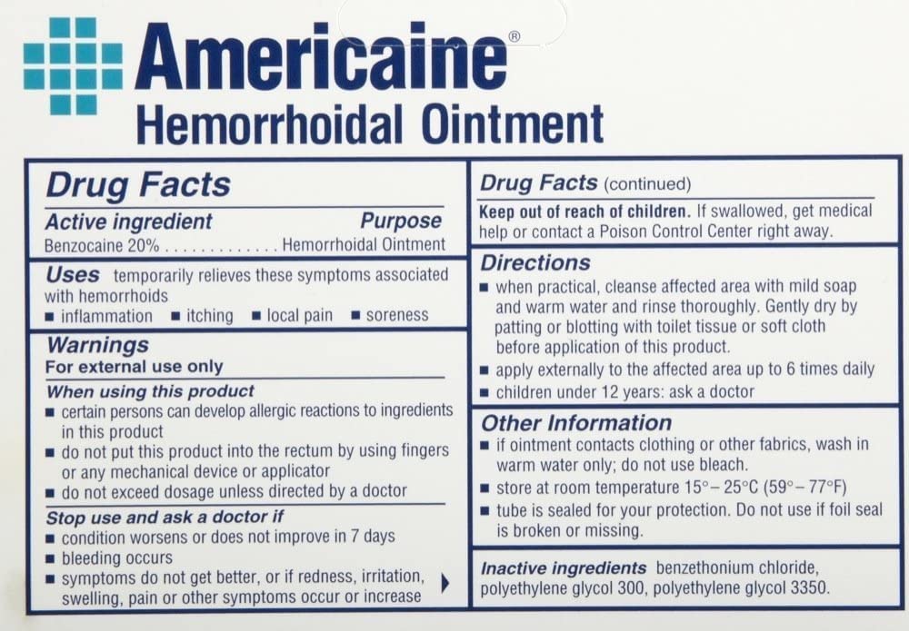 Americaine Hemorrhoidal Ointment Maximum Strength 20% Benzocaine 1 oz (Pack of 2) - Maple Wellness Supplements