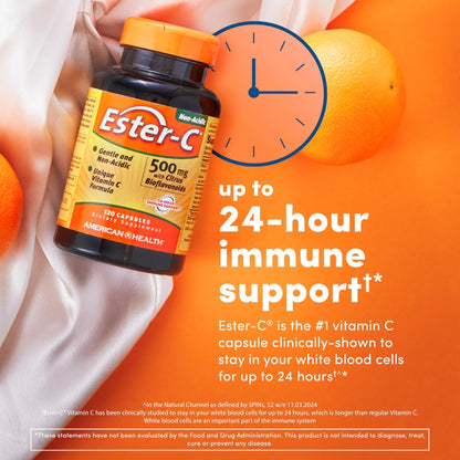 American Health Ester-C with Citrus Bioflavonoids Capsules - Gentle On Stomach, Non-Acidic Vitamin C - 500 mg, - Maple Wellness Supplements