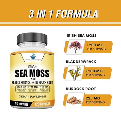 American Standard Supplements Irish Sea Moss 1200mg, Bladderwrack 1200mg - Maple Wellness Supplements
