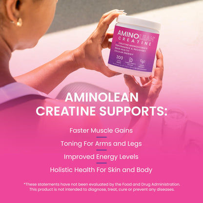 AminoLean Creatine for Women and Men, Pure Micronized Creatine Monohydrate Powder Supplement for Muscle Toning, Mood Support, Energy Boost, and Brain Health, 300g - Maple Wellness Supplements