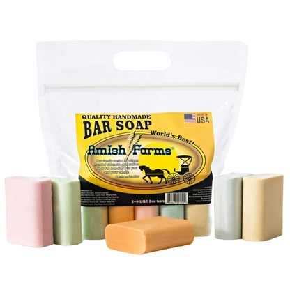 Amish Farms Natural Bar Soap 5-Pack Variety – Handmade Cold Process Moisturizing Soap Bars, Large Hand-Cut, Made in USA - Maple Wellness Supplements