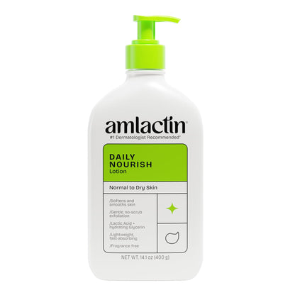 AmLactin Daily Nourish Therapeutic Body Lotion for Dry Skin - No-Scrub Exfoliator and Moisturizer 12% Lactic Acid Lotion - Maple Wellness Supplements