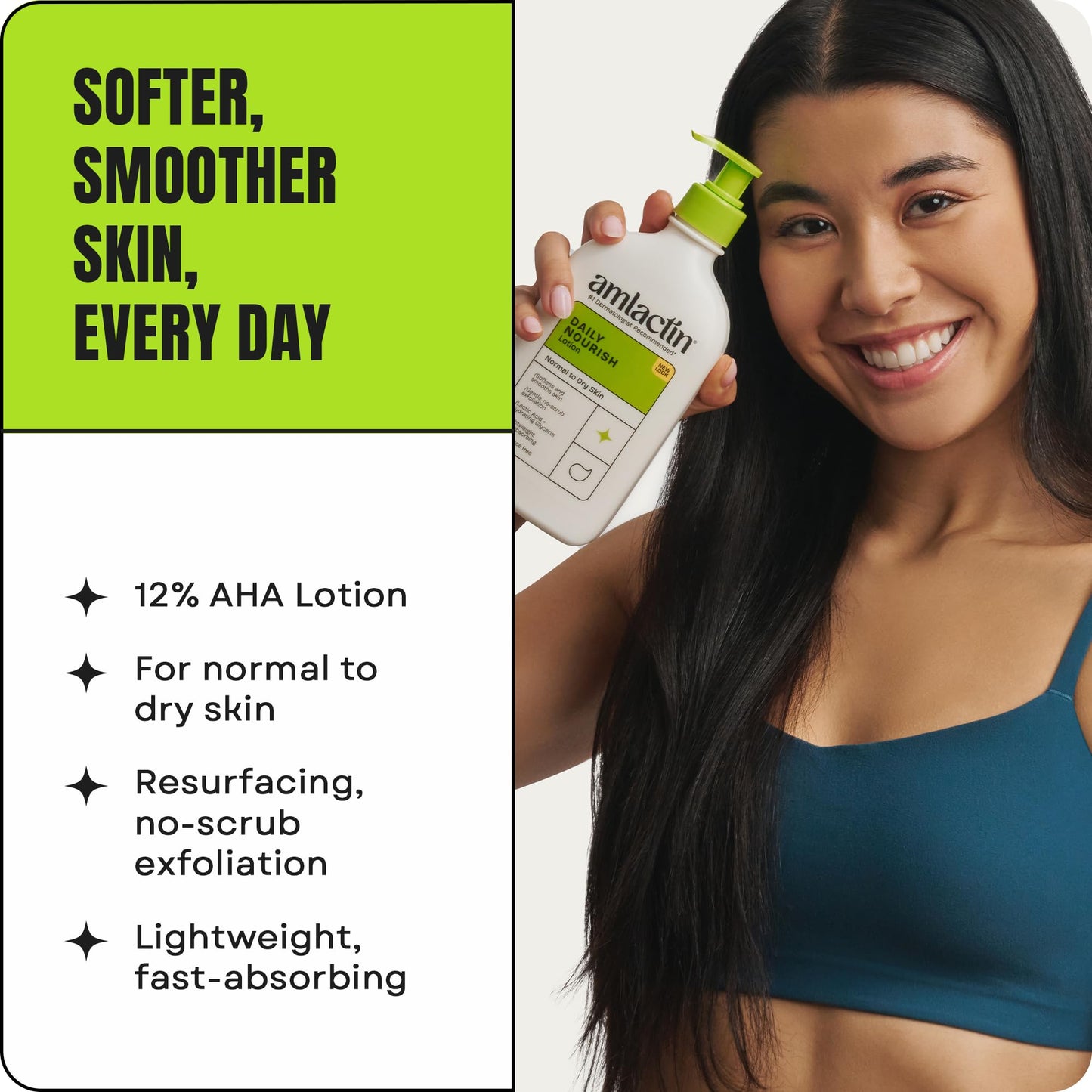 AmLactin Daily Nourish Therapeutic Body Lotion for Dry Skin - No-Scrub Exfoliator and Moisturizer 12% Lactic Acid Lotion - Maple Wellness Supplements