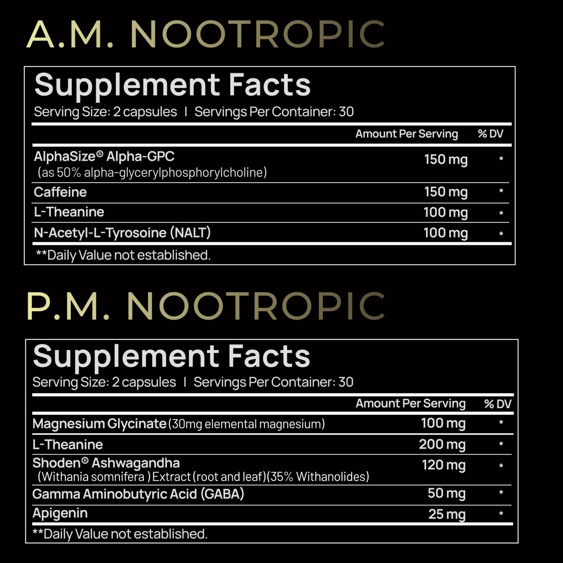 AMPM Nootropic Total Focus + Calm 9X Strength w. Caffeine, L-Theanine, Alpha GPC, L-Tyrosine, Ashwagandha - X-Release Energy Pills Nootropics Brain Support Supplements for Memory and Focus Supplement - Maple Wellness Supplements