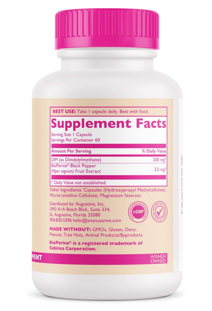 Amy Suzanne 200 DIM Supplement for Women - Estrogen Metabolism and Hormone Harmony for Menopause, Perimenopause & PMS Support - DIM Plus Bioperine for Mood Support - 60 Day Supply, Vegan - Maple Wellness Supplements