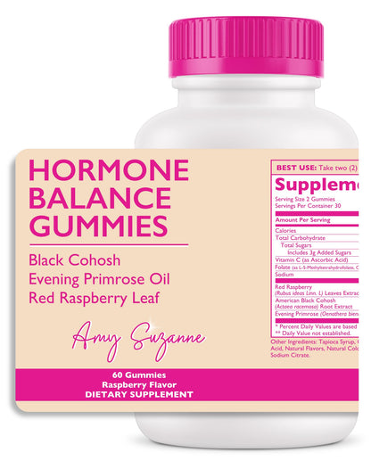 Amy Suzanne Hormone Balance Gummies for Women - Hormone Harmony for Mood, Energy, Bloating - Hormonal PMS, Perimenopause & Menopause Support - Red Raspberry Leaf & Black Cohosh - 60 Gummy Supplements - Maple Wellness Supplements