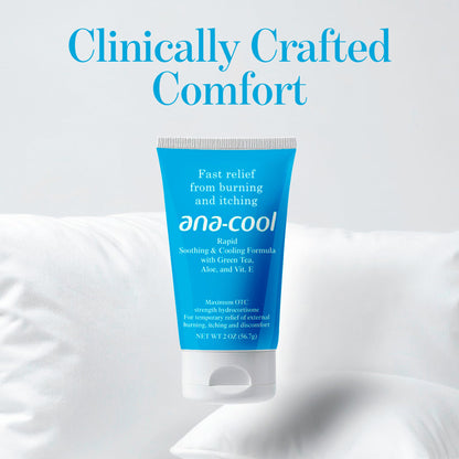 Ana-Cool Herbal Hemorrhoid Relief Cream - Fast Soothing for Bug Bites, Rashes, Irritations & More - 1% Hydrocortisone with Witch Hazel, Aloe & Vitamin E - Physician-Developed, 2 oz Tube - Maple Wellness Supplements