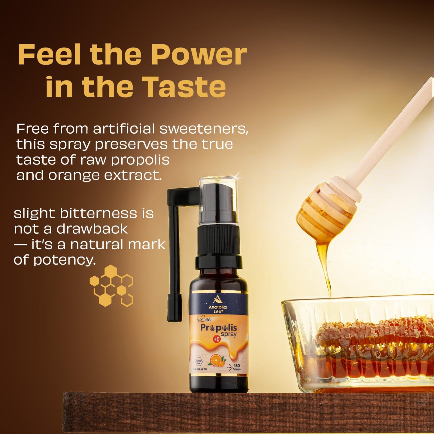 Anatolia Life Bee Propolis Spray + Vitamin C – Alcohol-Free, Natural Orange Flavor, 100% Pure Bee Propolis Extract, Antioxidant Support, Gentle Throat Comfort – 20 ml (~160 Sprays) - Maple Wellness Supplements
