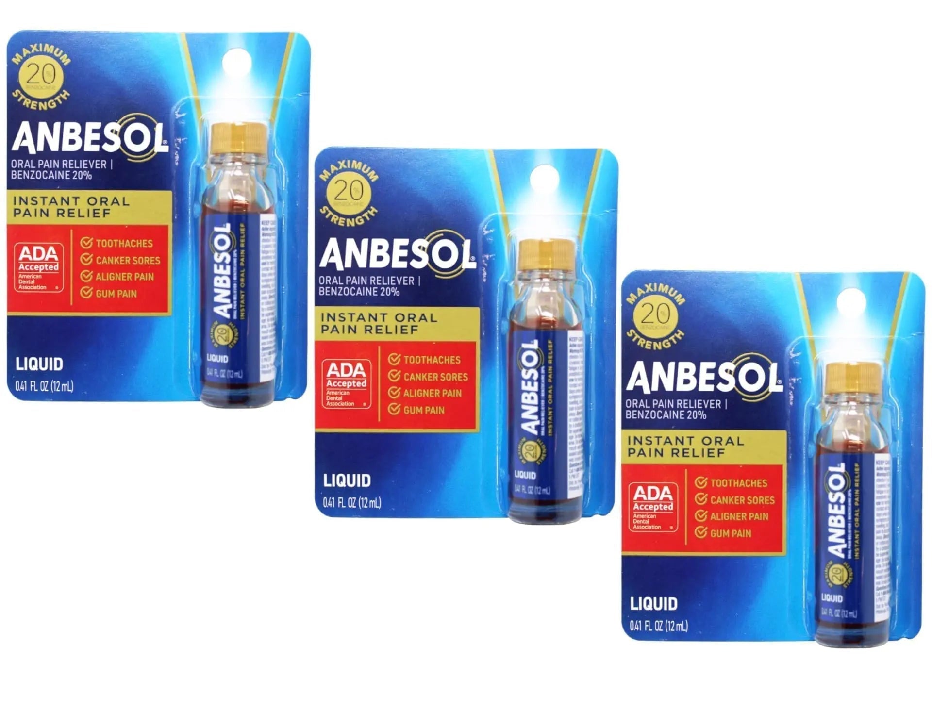 Anbesol Maximum Strength Liquid, 0.41 Fluid Ounce (Pack of 3) - Maple Wellness Supplements