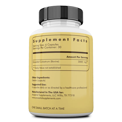 Ancestral Supplements Grass Fed Beef Colostrum Supplement, 3000 mg, 180 Capsules - Maple Wellness Supplements