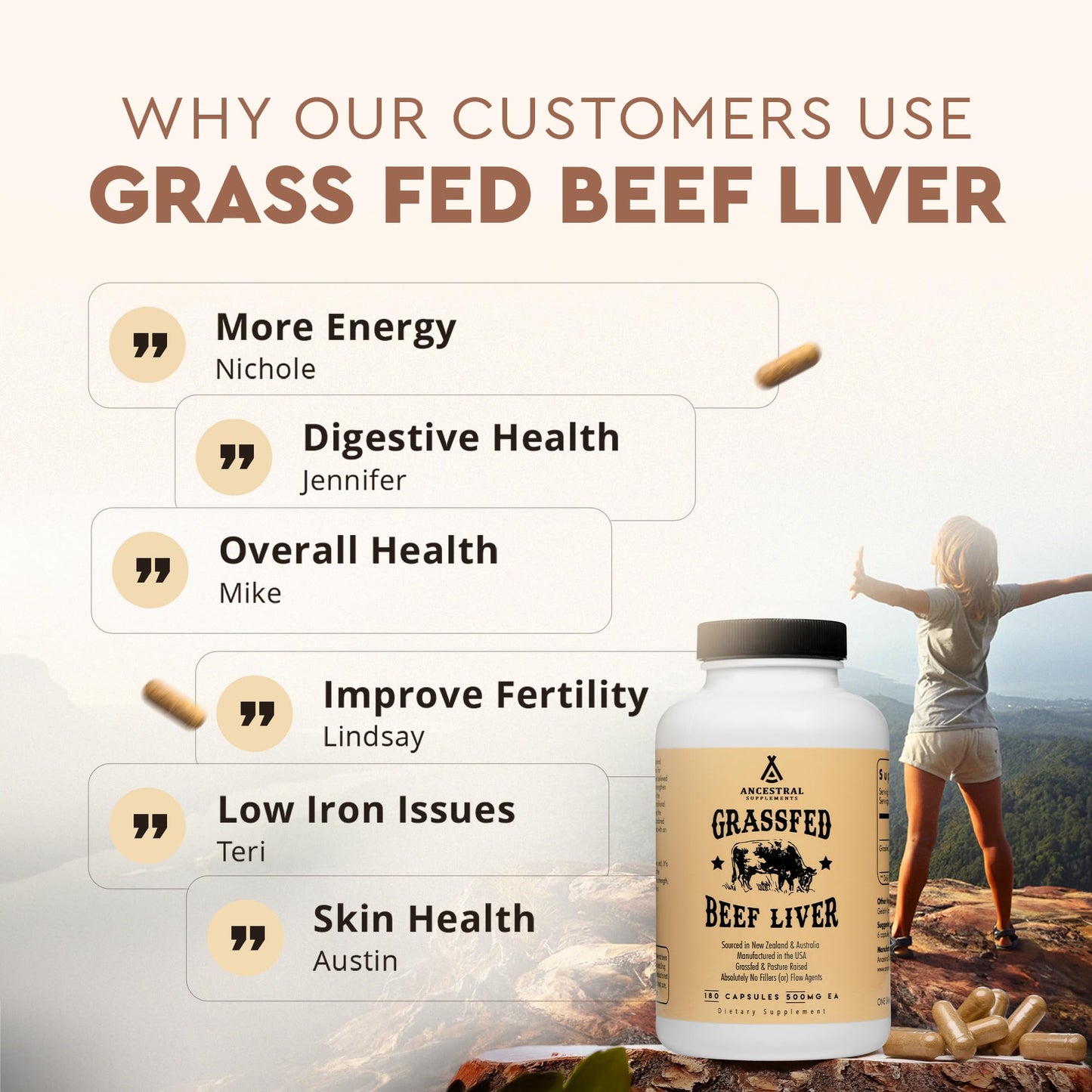 Ancestral Supplements Grass Fed Beef Liver 180 Capsules, Supports Energy Production, Detoxification, Digestion, Immunity and Full Body Wellness - Maple Wellness Supplements