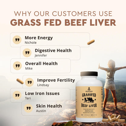 Ancestral Supplements Grass Fed Beef Liver 180 Capsules, Supports Energy Production, Detoxification, Digestion, Immunity and Full Body Wellness - Maple Wellness Supplements