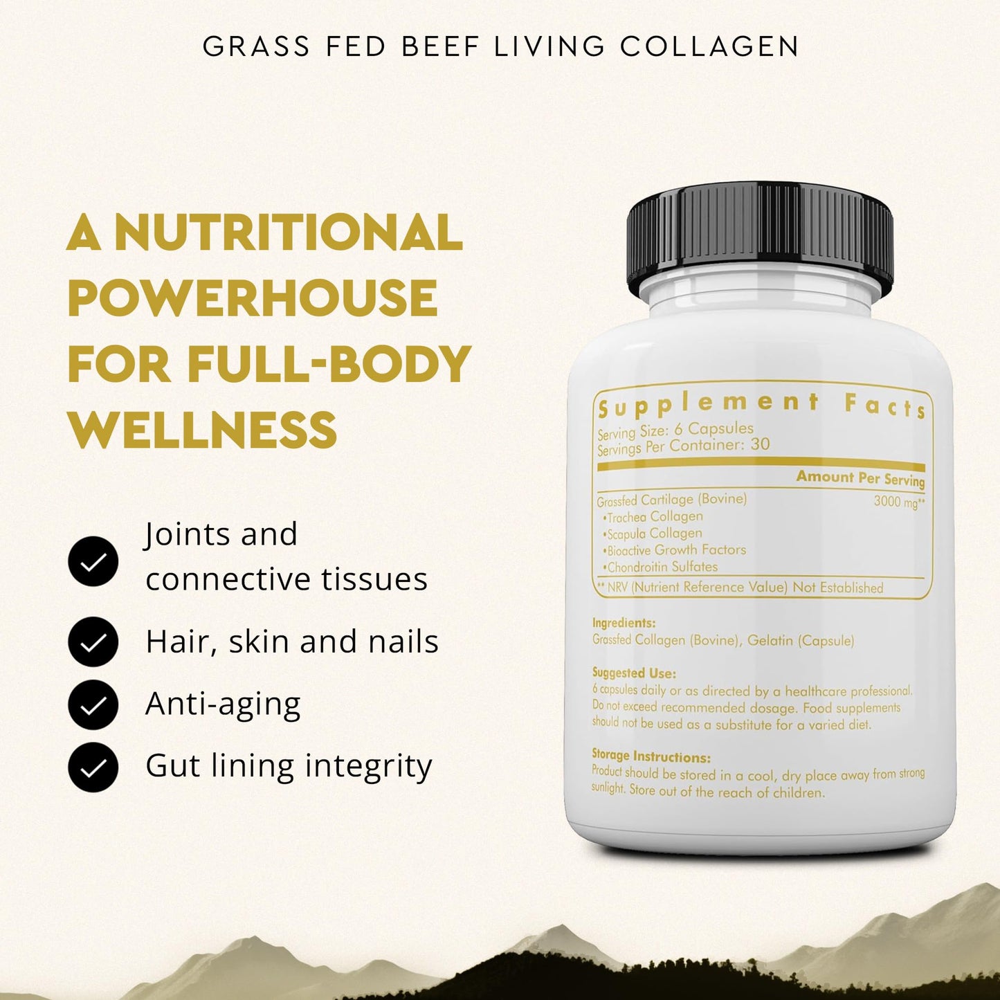 Ancestral Supplements Grass Fed Beef Living Collagen Nutritional Powder Supplement, 3000mg, Promotes Healthier, Younger Looking Skin, Hair - Maple Wellness Supplements