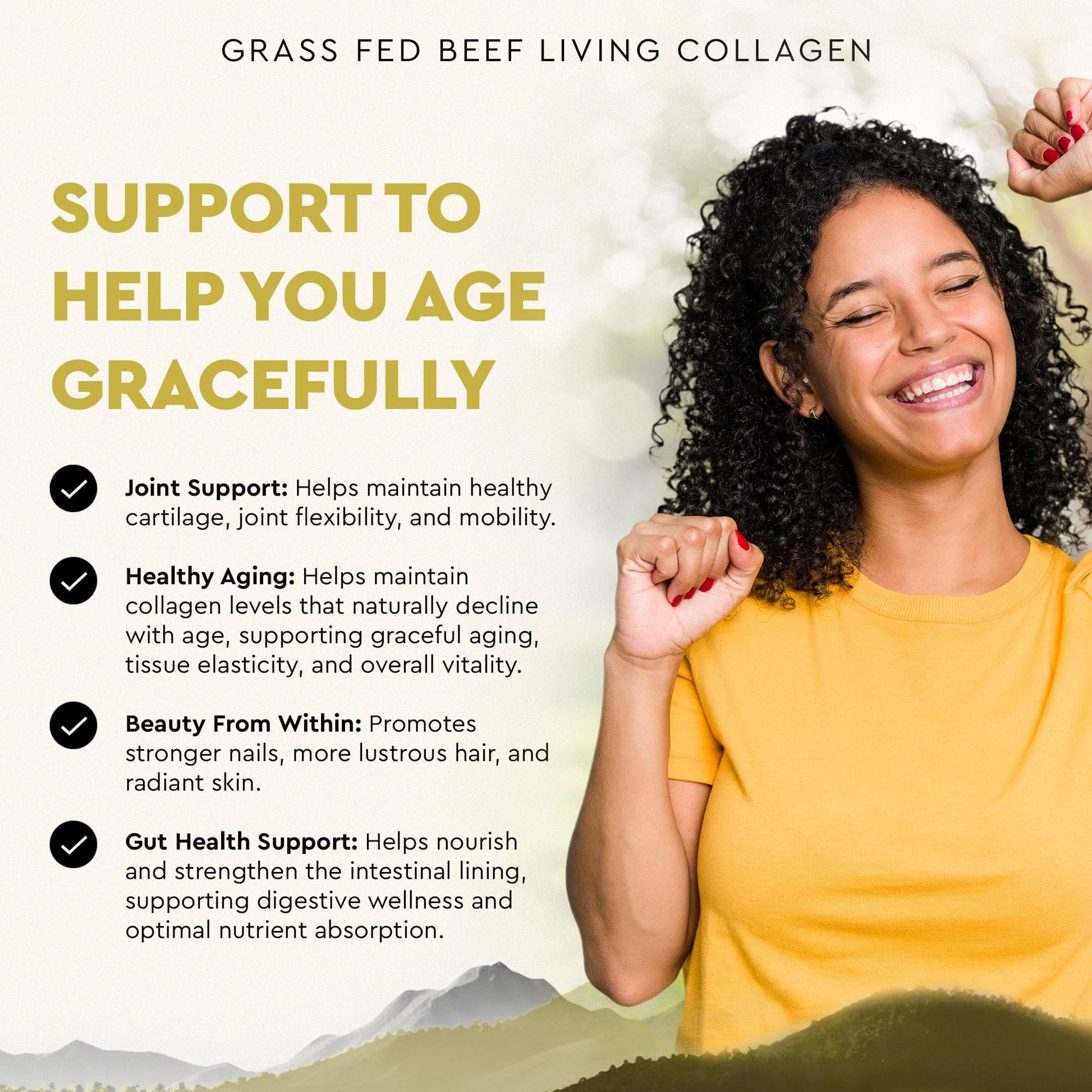 Ancestral Supplements Grass Fed Beef Living Collagen Nutritional Powder Supplement, 3000mg, Promotes Healthier, Younger Looking Skin, Hair, Nails and Joints, Type II, 180 Capsules - Maple Wellness Supplements