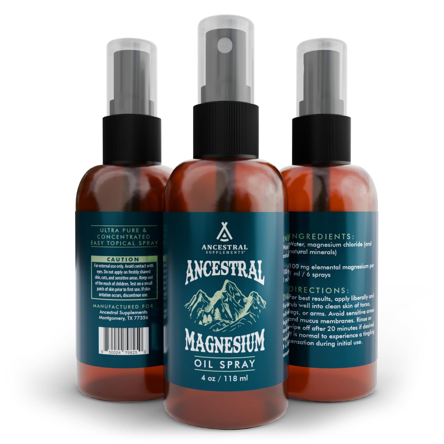 Ancestral Supplements Magnesium Spray, Magnesium for Sleep + Muscle Support, Made with Magnesium Chloride & Natural Minerals, Fast Absorbing Topical Magnesium Oil Supplement for Body Application, 4 oz - Maple Wellness Supplements