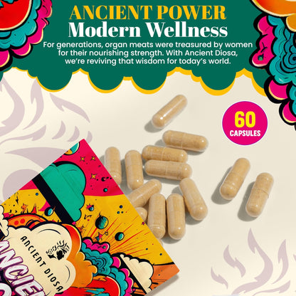 ANCIENT DIOSA Grass Fed Beef Liver Capsules - Female-Focused Organ Supplement with Liver, Heart, Ovary & Uterus - Supports Hormone Balance & Vitality, Whole Body Wellness - 60 Capsules - Maple Wellness Supplements