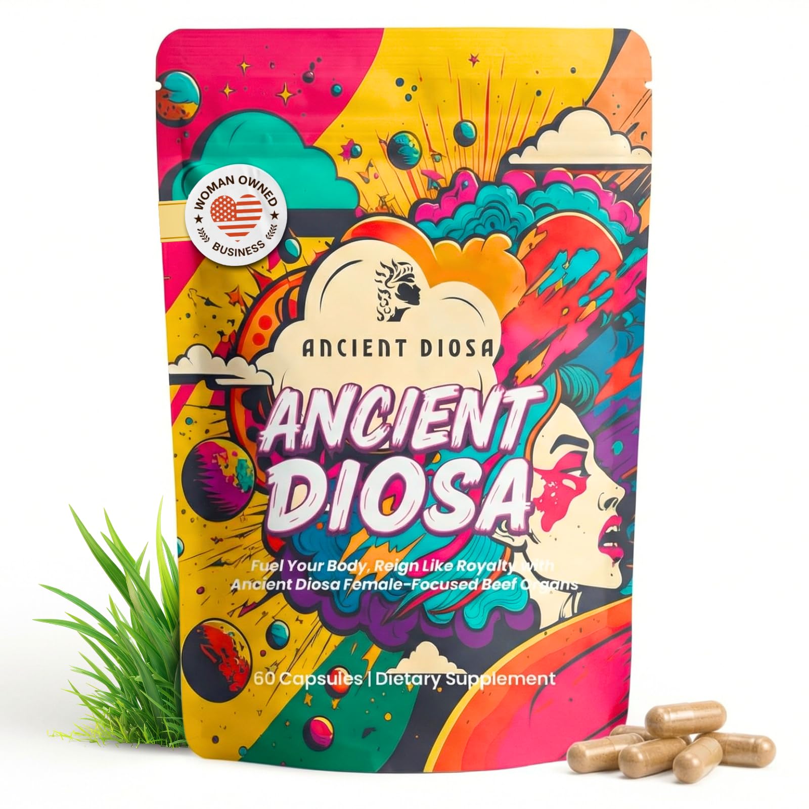 ANCIENT DIOSA Grass Fed Beef Liver Capsules - Female-Focused Organ Supplement with Liver, Heart, Ovary & Uterus - Supports Hormone Balance & Vitality, Whole Body Wellness - 60 Capsules - Maple Wellness Supplements