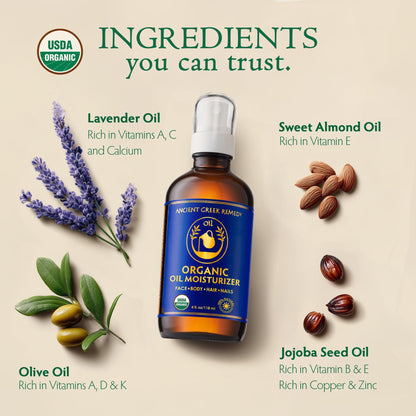 Ancient Greek Remedy Body Oil - Organic After Shower Face Oil & Body Moisturizer for Dry Skin - Almond, Jojoba, Olive, Lavender - Maple Wellness Supplements