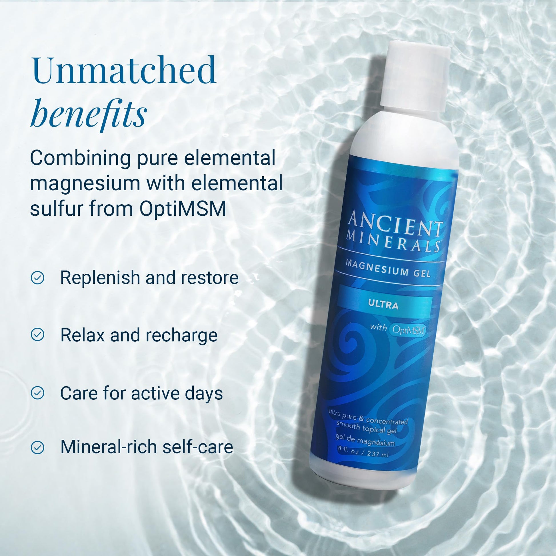 Ancient Minerals Magnesium Gel Ultra with OptiMSM and Aloe Vera - Topical Magnesium Gel Formula with MSM Best Used for Massage and Topical Application (8oz) - Maple Wellness Supplements