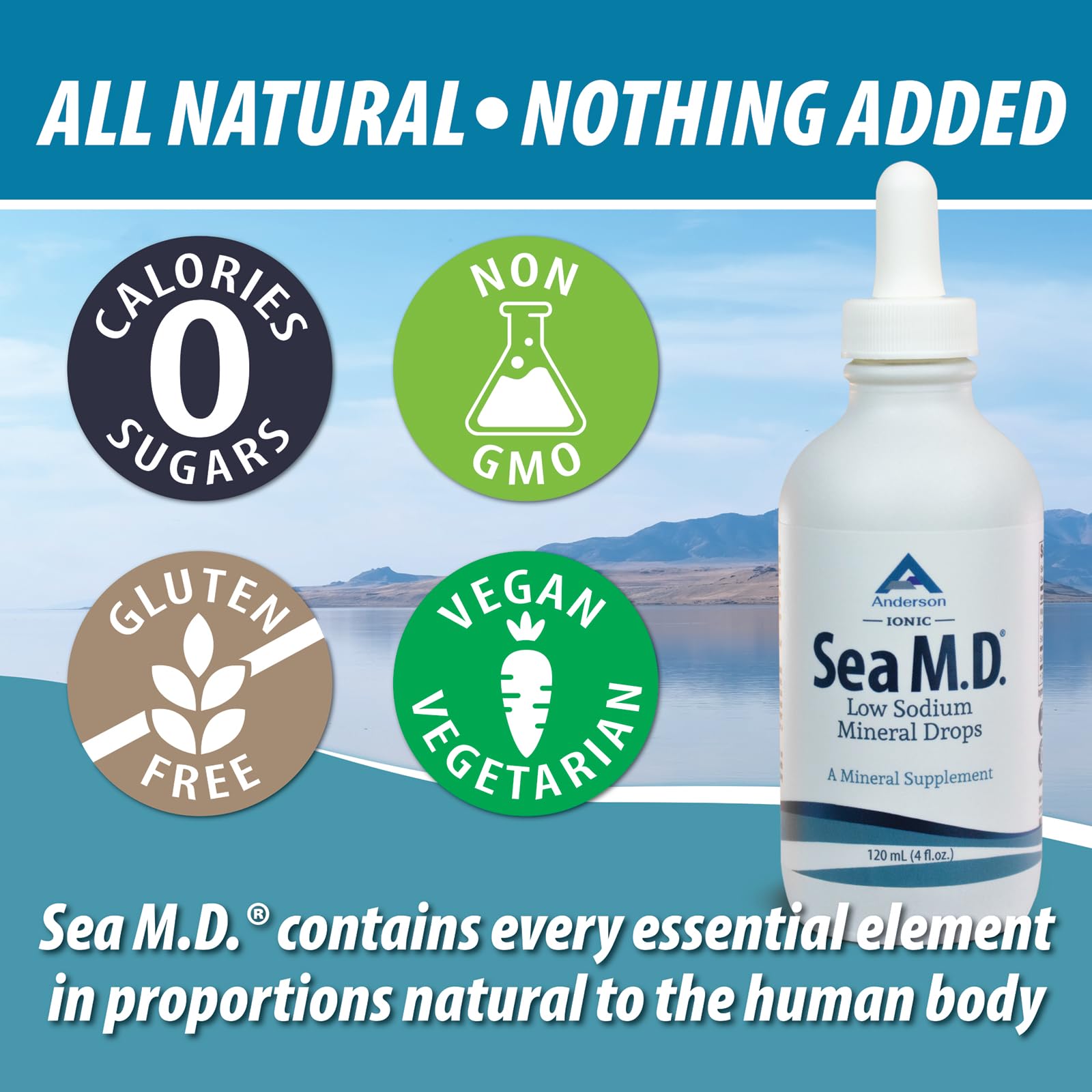 Anderson Sea M.D. Concentrated Trace Mineral Drops, 79 Trace Minerals with Magnesium, Sodium and Chloride Electrolytes - Supports Hydration, Energy - Maple Wellness Supplements