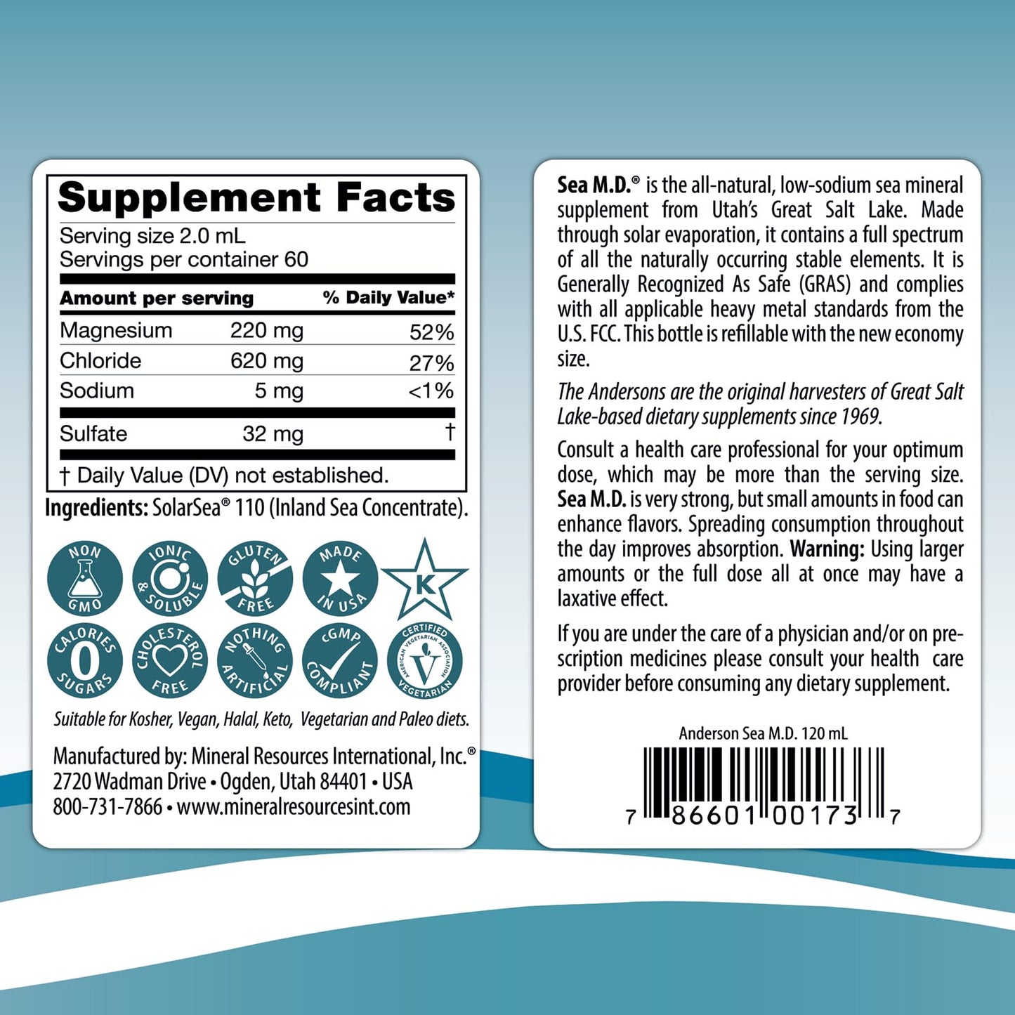 Anderson Sea M.D. Concentrated Trace Mineral Drops, 79 Trace Minerals with Magnesium, Sodium and Chloride Electrolytes - Supports Hydration, Energy - Maple Wellness Supplements