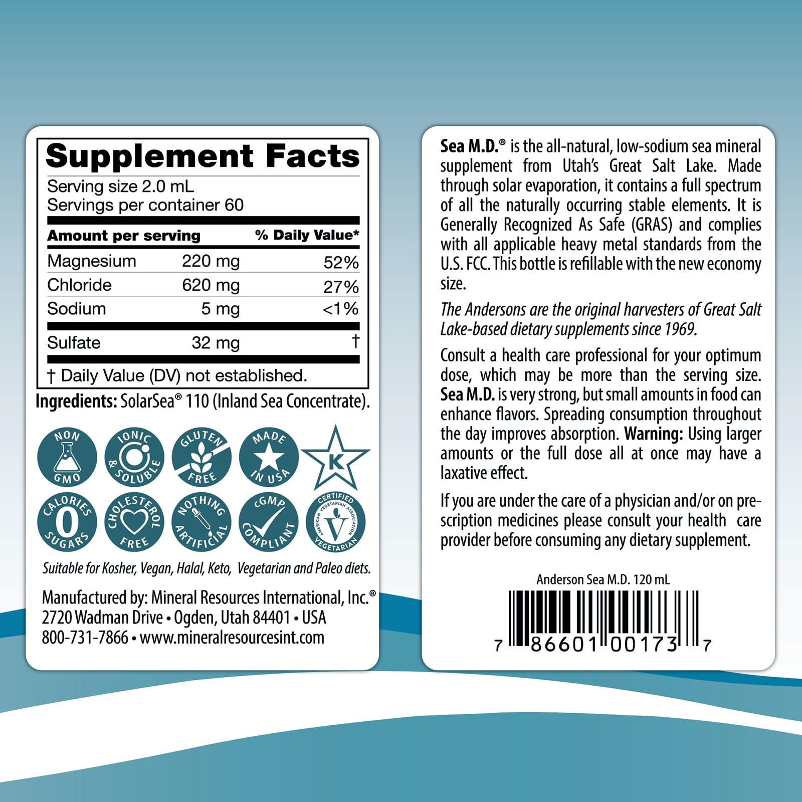Anderson Sea M.D. Concentrated Trace Mineral Drops, 79 Trace Minerals with Magnesium, Sodium and Chloride Electrolytes - Supports Hydration, Energy - Maple Wellness Supplements