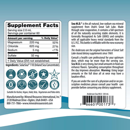 Anderson Sea M.D. Concentrated Trace Mineral Drops, 79 Trace Minerals with Magnesium, Sodium and Chloride Electrolytes - Supports Hydration, Energy - Maple Wellness Supplements