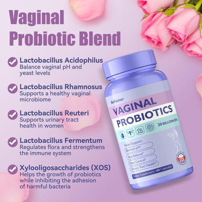 AnFamer Vaginal Probiotics for Women Female,Promotes Ph Balance,Healthy Vaginal Odor & Flora,Urinary Tract Health with Prebiotics & Lactobacillus Probiotic - Maple Wellness Supplements