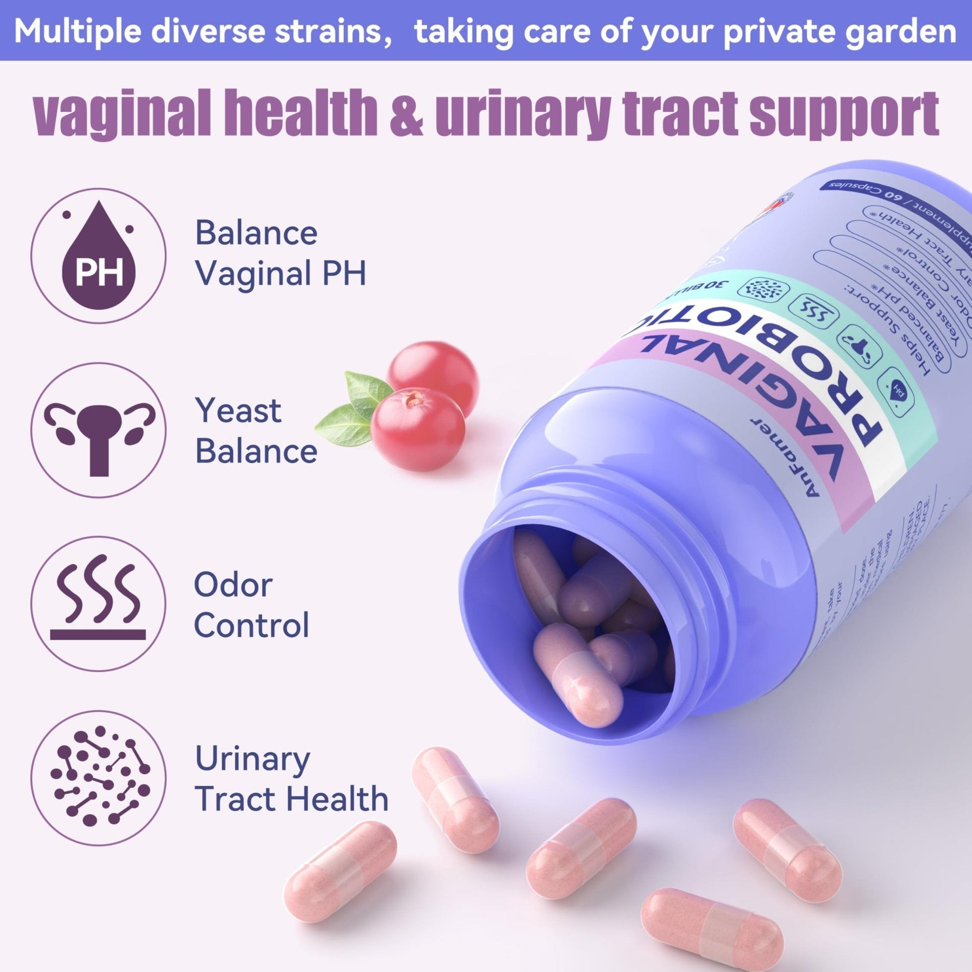 AnFamer Vaginal Probiotics for Women Female,Promotes Ph Balance,Healthy Vaginal Odor & Flora,Urinary Tract Health with Prebiotics & Lactobacillus Probiotic - Maple Wellness Supplements