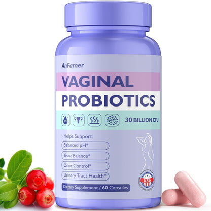 AnFamer Vaginal Probiotics for Women Female,Promotes Ph Balance,Healthy Vaginal Odor & Flora,Urinary Tract Health with Prebiotics & Lactobacillus Probiotic - Maple Wellness Supplements