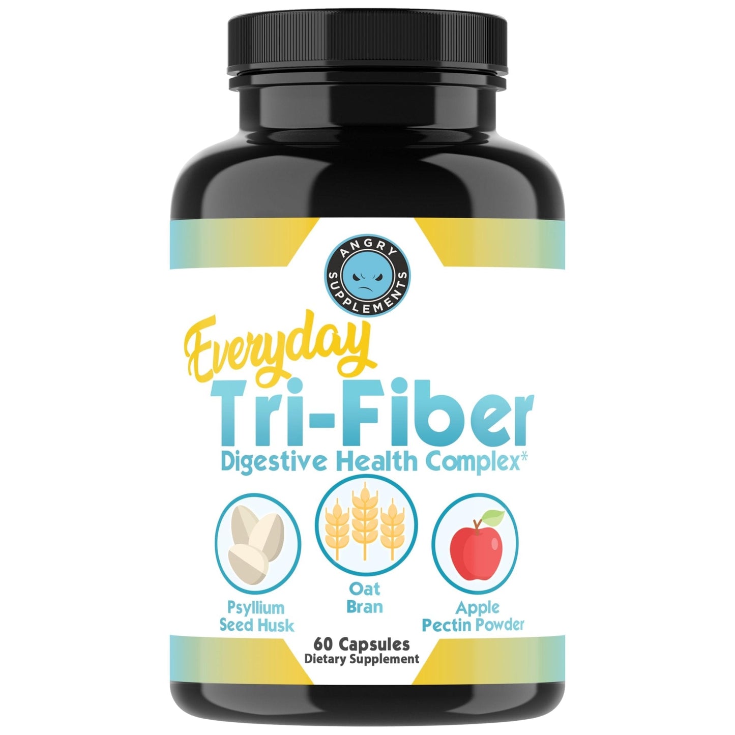 Angry Supplements Tri-Fiber Digestive Health Complex – Psyllium Husk, Oat Bran & Apple Pectin – Prebiotic Fiber for Gut Health & Regularity – 60 Capsules (2-Bottles) - Maple Wellness Supplements