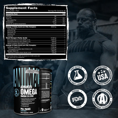 Animal Advanced Omega 3 Fatty Acids - 3500mg EPA DHA Fish Oil Omega 3 Supplement for Women & Men High Potency Blend with CLA GLA ALA for Brain Skin Eye Immune Joint Health 30 Pill Packs - Maple Wellness Supplements