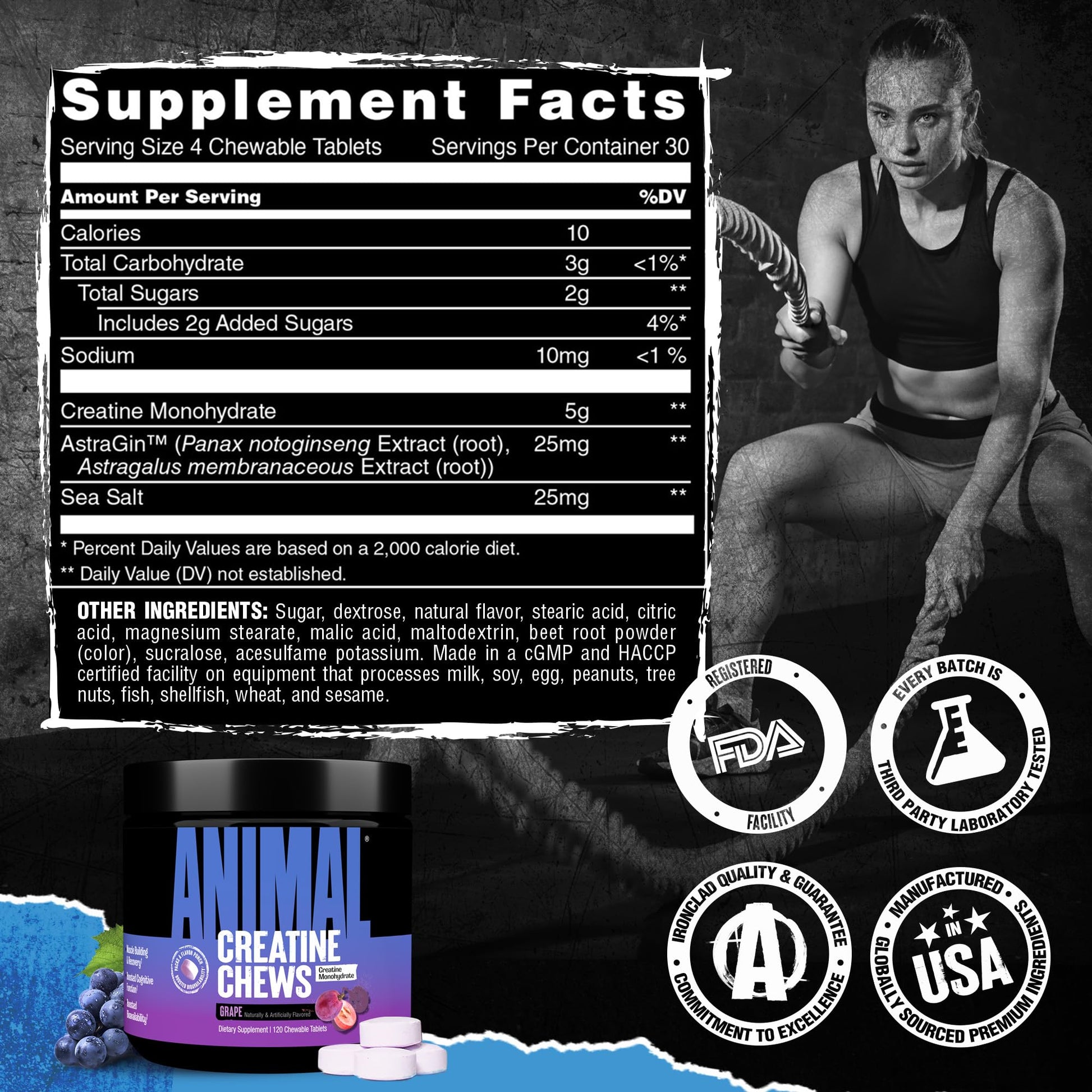 Animal Creatine Chews – 5g Creatine Monohydrate Tablets for Strength, Power & Training Recovery Support – Enhanced Absorption with AstraGin® – Convenient Chewable Format – 120 Tablets - Maple Wellness Supplements
