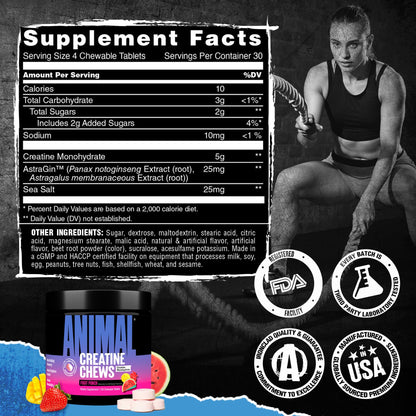 Animal Creatine Chews Tablets - Enhanced Creatine Monohydrate with AstraGin to Improve Absorption, Sea Salt for Added Pumps - Maple Wellness Supplements
