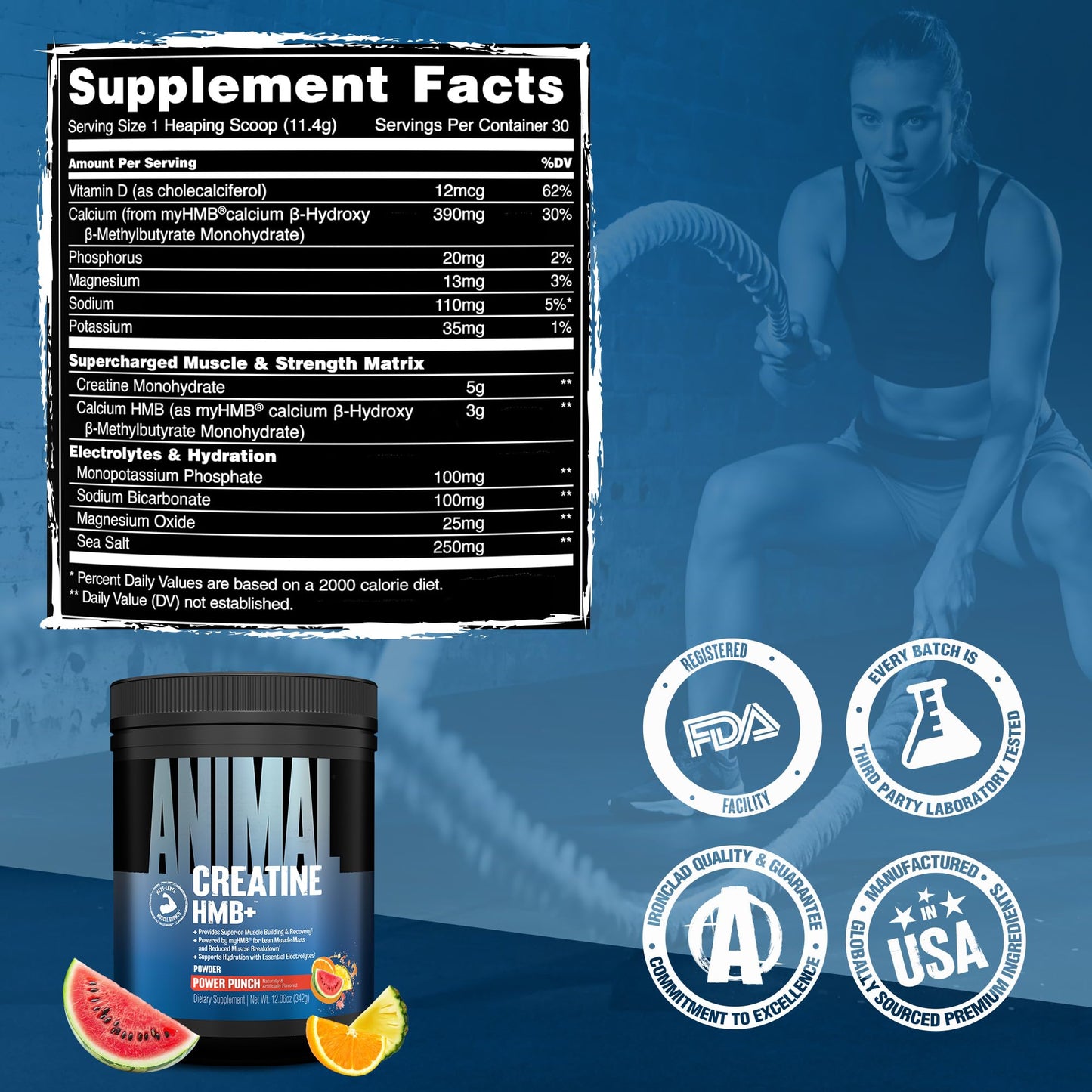Animal Creatine HMB Powder – 3g myHMB + 5g Creatine with Electrolytes for Recovery & Daily Energy – Power Punch Flavor, 30 Servings - Maple Wellness Supplements