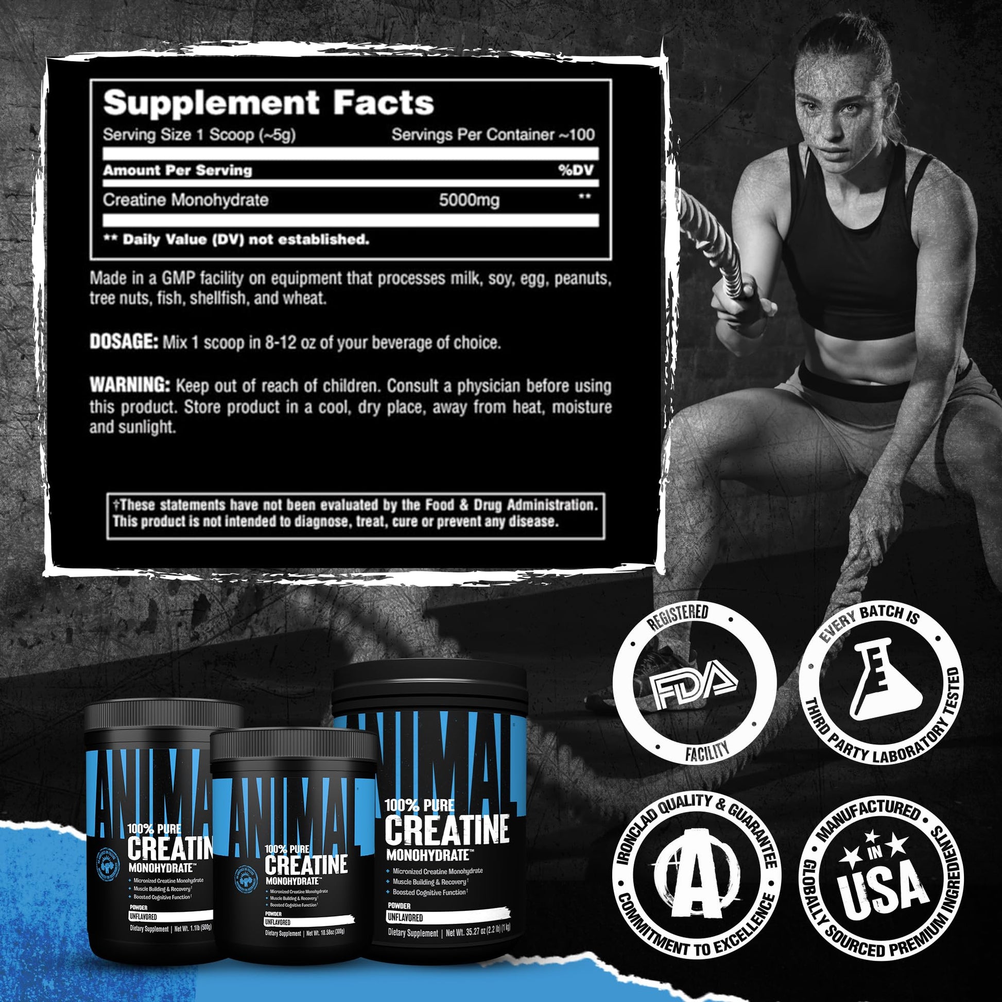 Animal Creatine Monohydrate Powder - Micronized Creatine for Women and Men, Supports Muscle Growth, Strength, Endurance, Recovery and ATP Production, - Maple Wellness Supplements