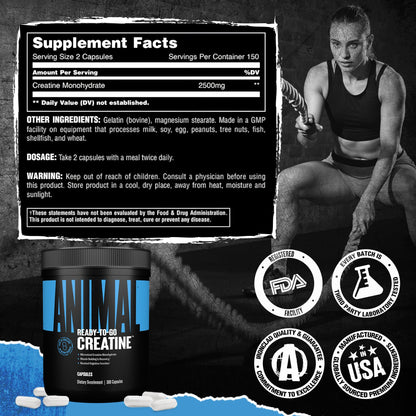 Animal Micronized Creatine Monohydrate Capsules - 300 Caps, 2500mg per Serving to Support Muscle Growth, Endurance, ATP Production, Cognitive Function, Strength - Maple Wellness Supplements