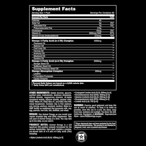 Animal Omega – Omega 3 & 6 Supplement – Fish Oil, Flaxseed Oil, Salmon Oil, Cod Liver - Maple Wellness Supplements