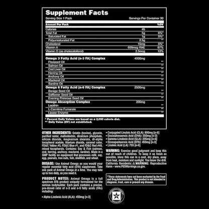 Animal Omega – Omega 3 & 6 Supplement – Fish Oil, Flaxseed Oil, Salmon Oil, Cod Liver - Maple Wellness Supplements