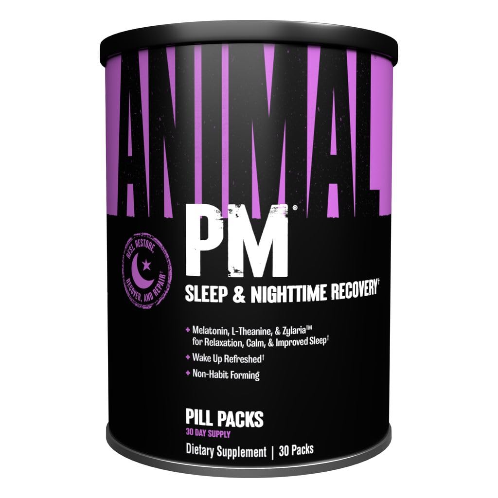Animal PM - Sleep Aid for Adults Non-Habit Forming Relaxation Enhancer and Mood Support with Melatonin, L-Theanine, Zylaria, Zinc, Magnesium, Vitamin B6, GABA - Maple Wellness Supplements